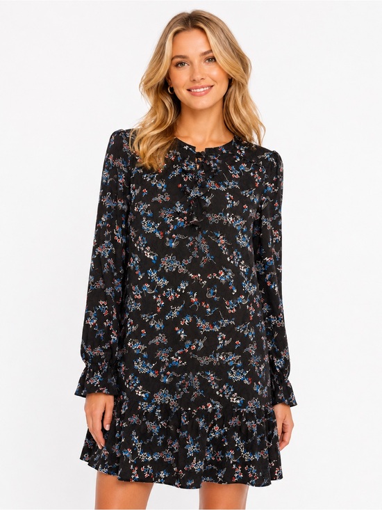 Veronica Beard Dresses & Skirts - NWOT Veronica Beard Preston Silk Size 6 Black Floral Ruffle Long-Sleeve Dress